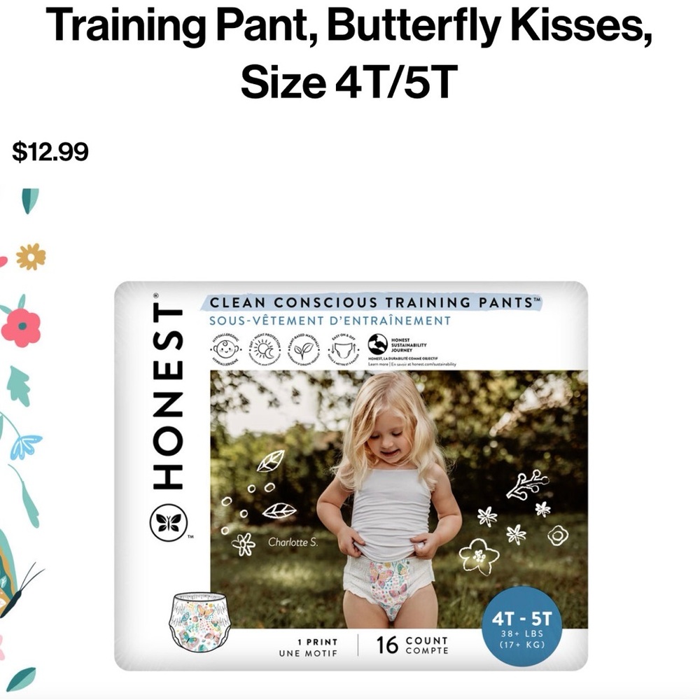 The Honest Company Kids Training Pants - Butterfly Kisses